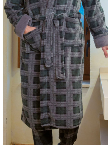 Robe de chambre hiver à carreaux homme - robe de chambre homme taille XXL