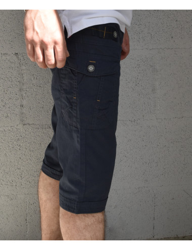 Pantacourt marine en coton pour homme - Pantacourt en taille S - Pantacourt cargo Legender's - Bermuda long marine homme