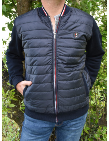 Veste zippé col tricolore - Veste taille XXL homme - Blouson tricolore - Veste matelassé marine - Veste tricolore Regular