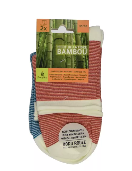 Lot de 2 paires de chaussette bord roulé en bambou