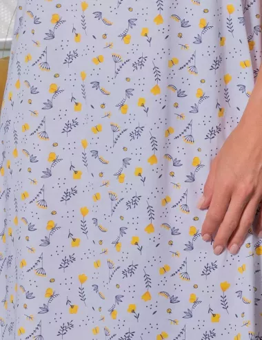 Chemise de nuit été - Liquette classique en coton - motifs petites fleurs jaunes - Liquette femme - Chemise de nuit courte