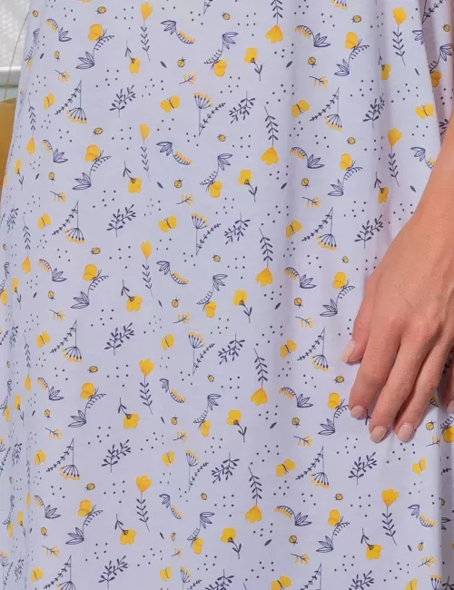 Chemise de nuit en coton - Motif fleurs jaunes