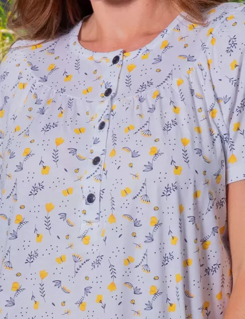 Chemise de nuit en coton - Motif fleurs jaunes