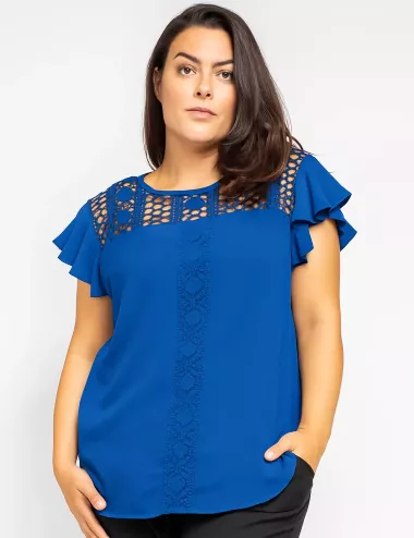 Blouse Royal Femme – Détails Dentelle & Manches Volantées