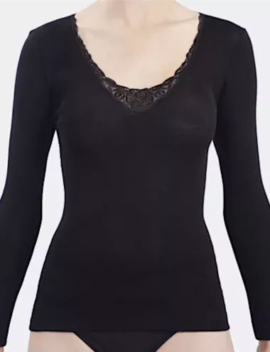 Chemises manches longues à dentelle laine et soie
