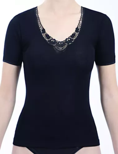 Chemises manches courtes à dentelle laine et soie
