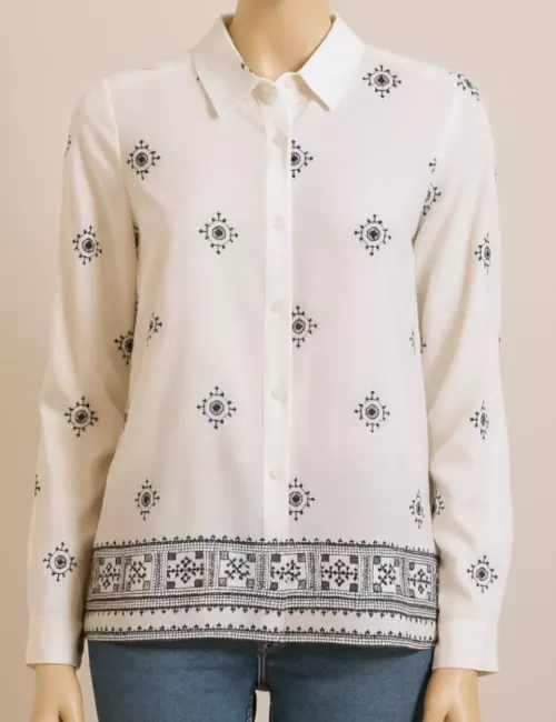 Chemise blanche brodée noire femme