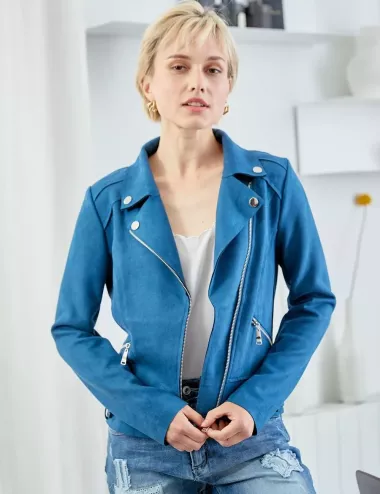 Veste Femme en Suédine Bleu Pétrole – Élégance & Douceur pour l’Automne