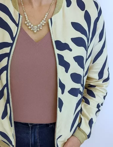 bomber chic femme doré - veste mi-saison originale femme - bomber élégant pour femme - bomber à motif élégant