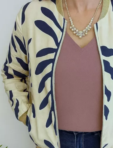 bomber léger mi-saison - bomber bleu marine crème - bomber chic femme - veste mi-saison originale femme