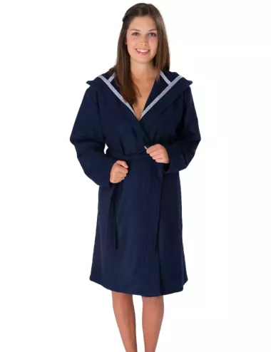 Peignoir femme à capuche bleu marine – WEWO-Fashion