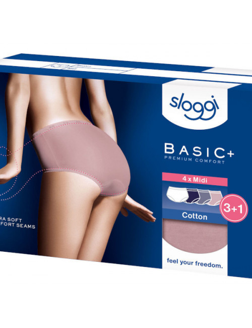 Sloggi midi basic+ lot de 3+1 gratuit Multicolore