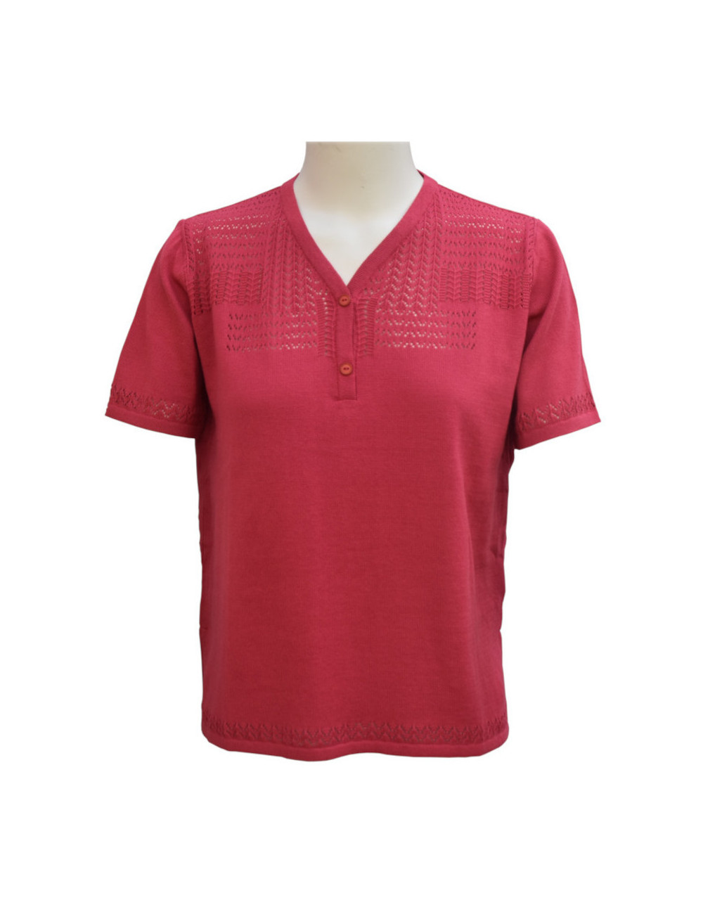 Pull manches courtes uni Carmin ou Amande