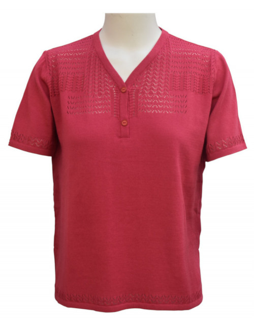 Pull manches courtes uni Carmin ou Amande
