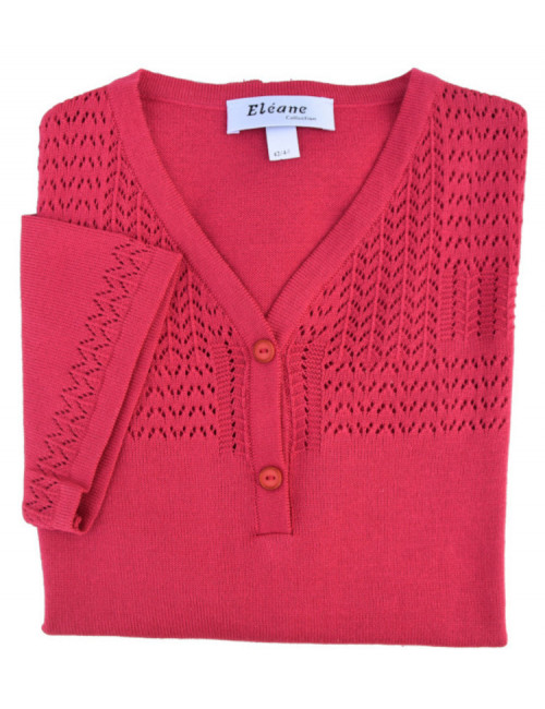 Pull manches courtes uni Carmin ou Amande