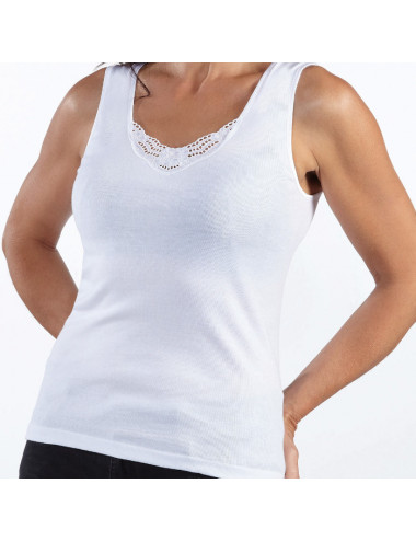 Chemise avec dentelle en coton - debardeur femme en coton - débardeur femme avec dentelle - debardeur mamie